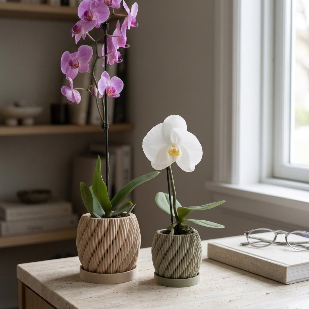 Orchid Planter with Drip Tray | Modern Ventilated Orchid Pot