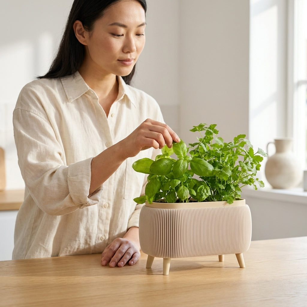 Minimalist Ribbed Herb Planter Set