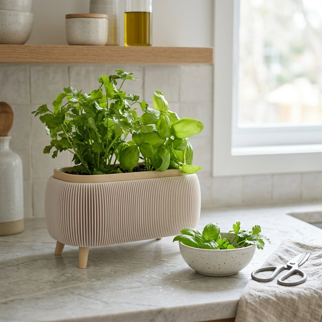 Minimalist Ribbed Herb Planter Set