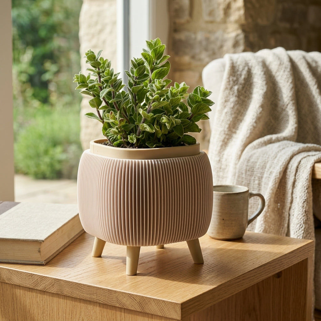 Minimalist Ribbed Herb Planter Set