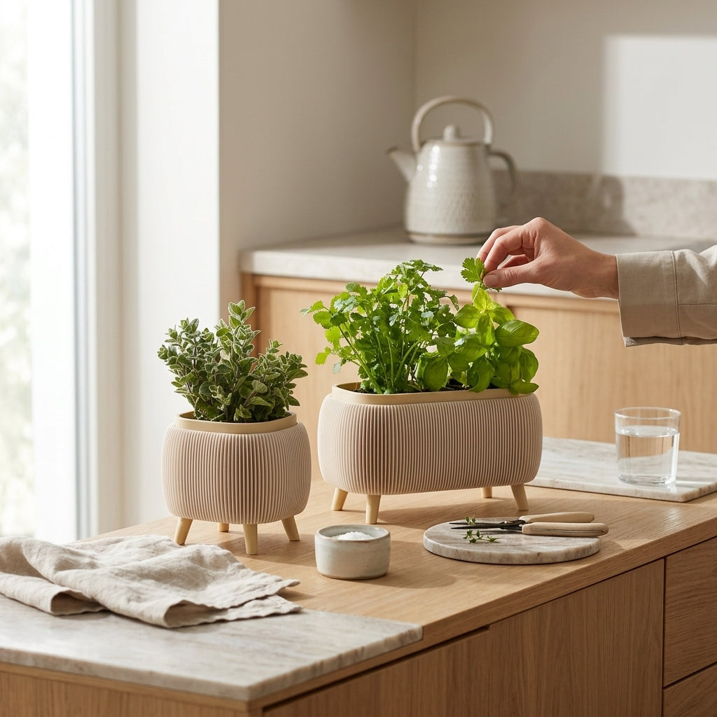 Minimalist Ribbed Herb Planter Set