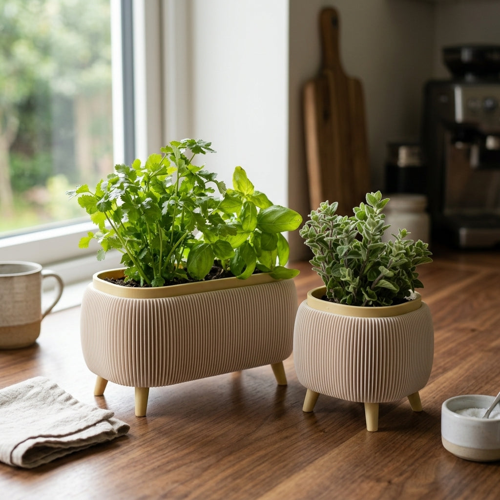 Minimalist Ribbed Herb Planter Set